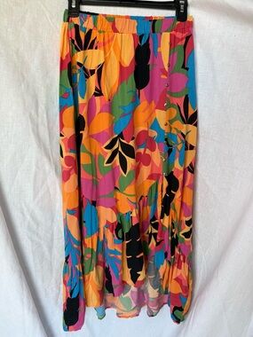 Indigo Rose Floral High-Low Maxi Skirt Multicolor Boho Anthropologie Size Small